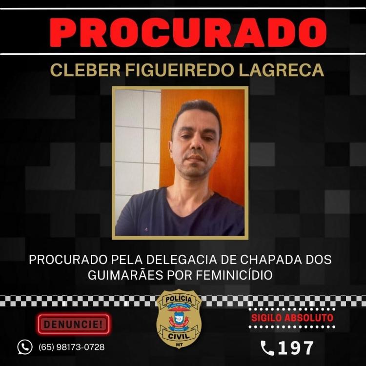 Cartaz de procurado para Cleber Lagreca, principal suspeito de matar a empresária Elaine Stellato Marques em 2023