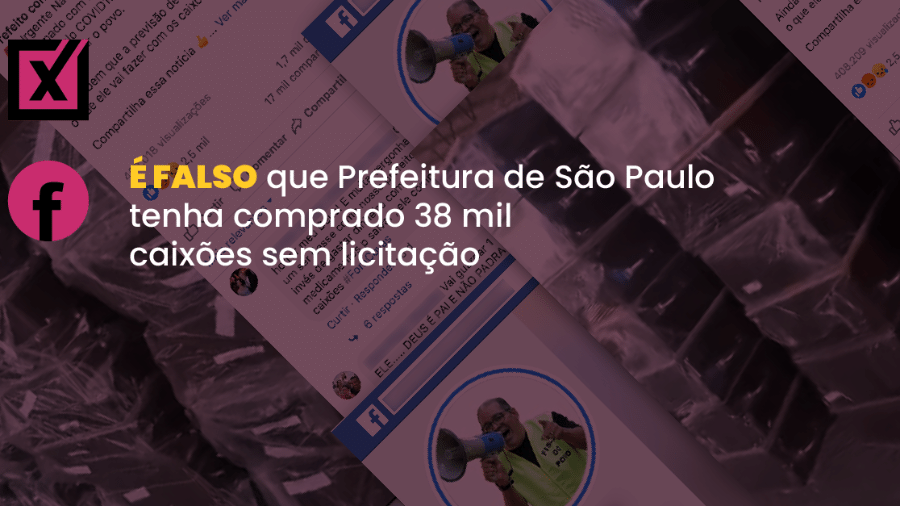 Post no Facebook diz que o prefeito de São Paulo, Bruno Covas, "previu milhares de mortes pela covid-19 e comprou 38 mil caixões sem licitação para enterrar o povo." - Arte/Comprova