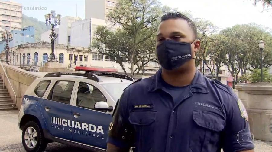 Hilário, o agente da Guarda Municipal de Santos ofendido ao autuar desembargador, em entrevista ao Fantástico - Reprodução/Globo