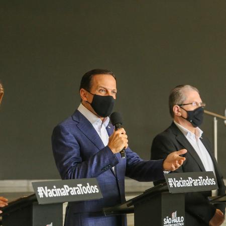 26.02.2021 - O governador João Doria (PSDB) durante entrevista coletiva no Palácio dos Bandeirantes, em São Paulo - Divulgação/Governo de São Paulo