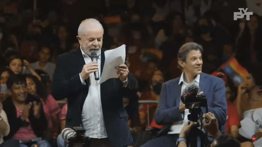 Lula e Haddad durante aula magna na Unicamp - Reprodução/YouTube