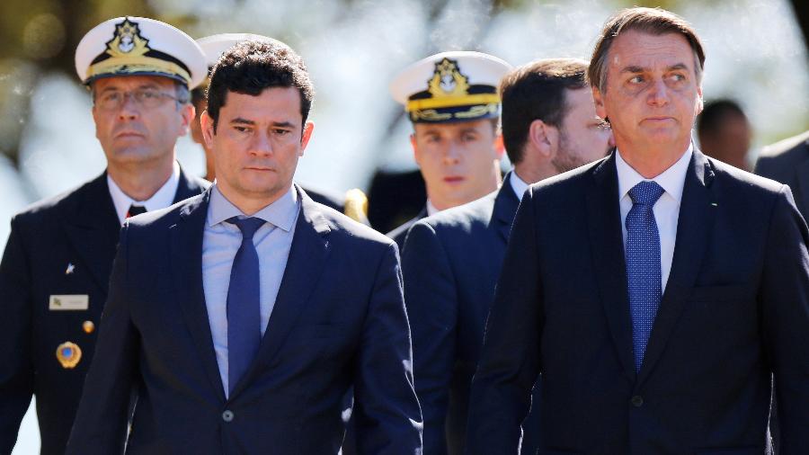 Presidente Jair Bolsonaro e o ministro da Justiça Sergio Moro na comemoração dos 154º aniversário da Batalha Naval de Riachuelo - Adriano Machado/Reuters