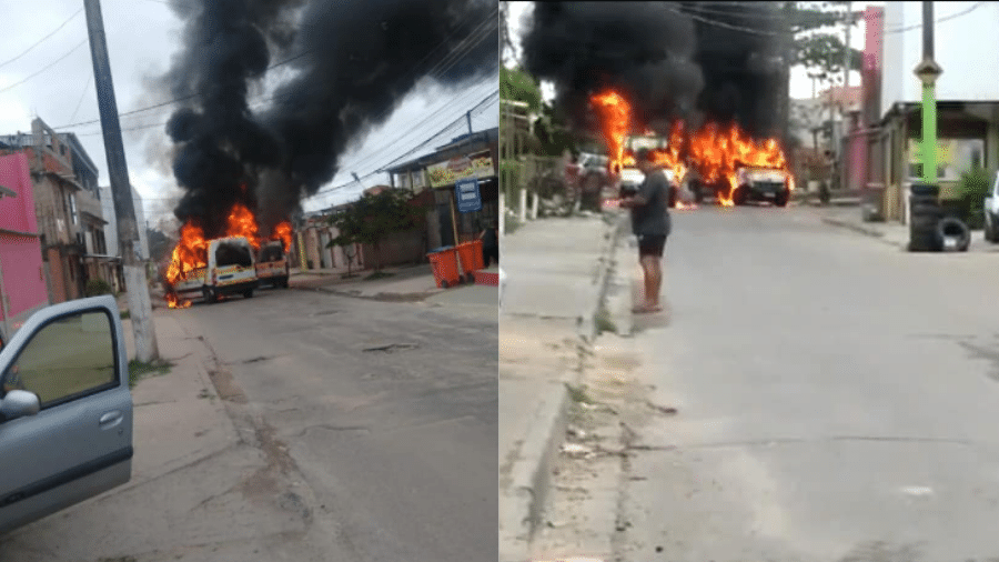 Vans incendiadas interromperam transporte em bairros na zona oeste do RJ - Reprodução/Facebook