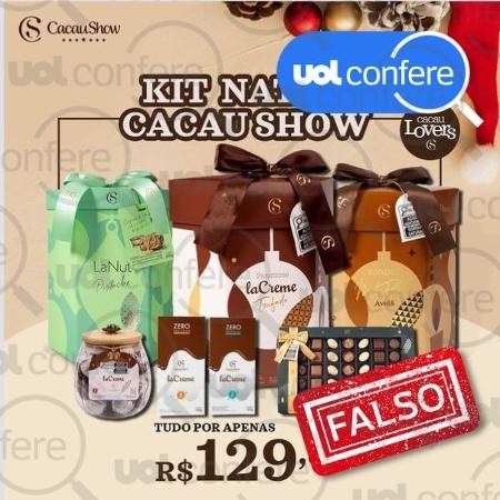 18.dez.2023 - Cacau Show não está vendendo kit de Natal com sete itens por R$ 129,90