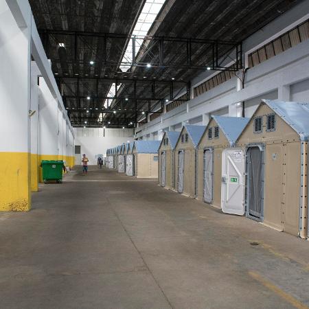 Centro de acolhimento humanitário provisório em Canoas, que atende pessoas que aguardam casas do governo federal