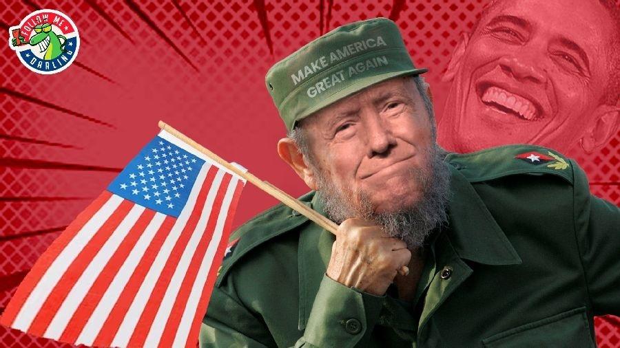 Charge de Trump no corpo de Fidel Castro