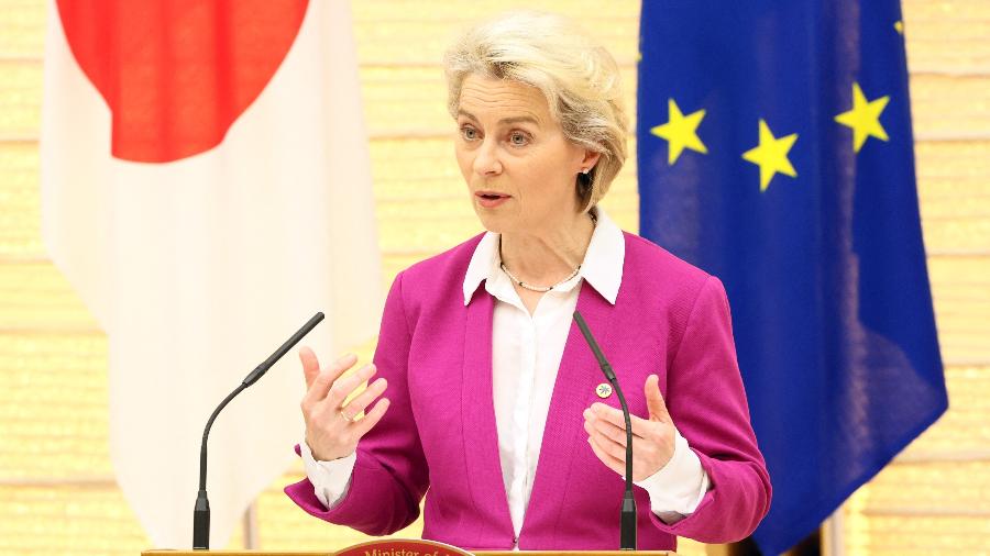 12.mai.2022 -  A presidente da Comissão Europeia, Ursula von der Leyen - Yoshikazu Tsuno/Pool/AFP