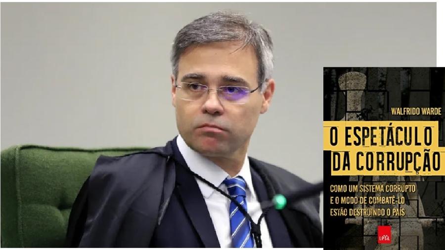 O ministro André Mendonça, do STF, e a capa do livro "O Espetáculo da Corrupção", de Walfrido Warde. Impunidade é permitir que empresas quebrem em razão de acordos que não têm como ser cumpridos