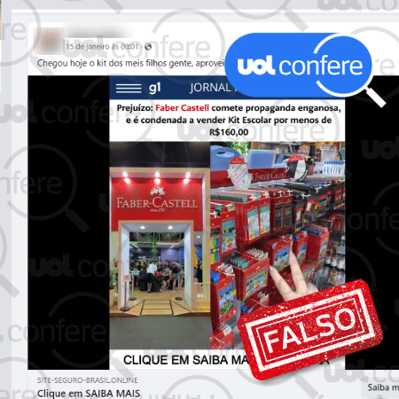 18.jan.2024 - A Faber-Castell não está vendendo vendendo kits escolares por menos de R$ 160 por decisão do TJ do Maranhão; é golpe