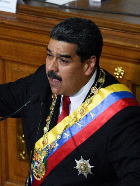 24.mai.2018 - O presidente venezuelano, Nicolas Maduro, faz juramento para seu segundo mandato  - Federico Parra/AFP 