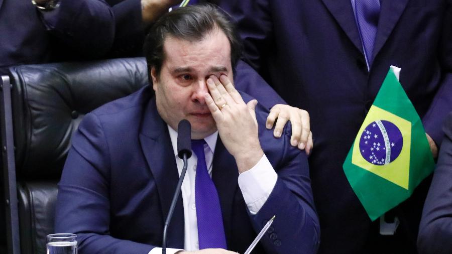 10.jul.2019 - O presidente da Câmara, Rodrigo Maia (DEM-RJ), chora após aprovação da reforma da Previdência em primeiro turno na Casa - Luís Macedo/Agência Câmara