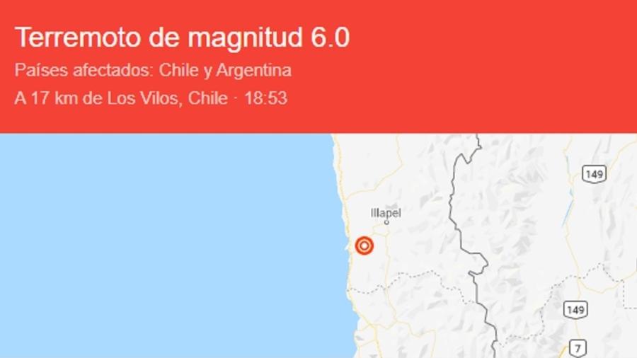 Terremoto atingiu Chile na tarde desta segunda-feira (4) - Reprodução/Google