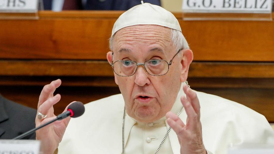 5.fev.2020 - Papa Francisco faz pronunciamento durante conferência realizada no Vaticano sobre economia solidária  - Remo Casilli/Reuters