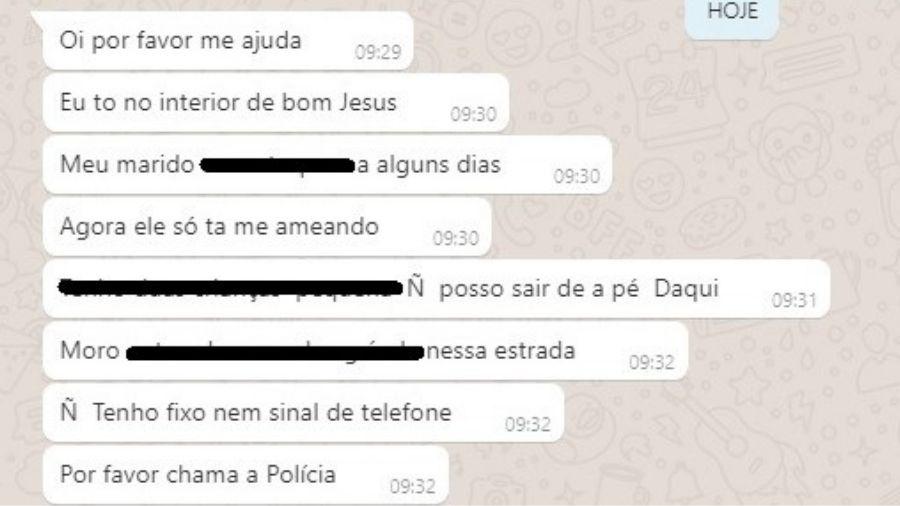 Mulher pede socorro por mensagens via Whatsapp - Divulgação/Polícia Civil