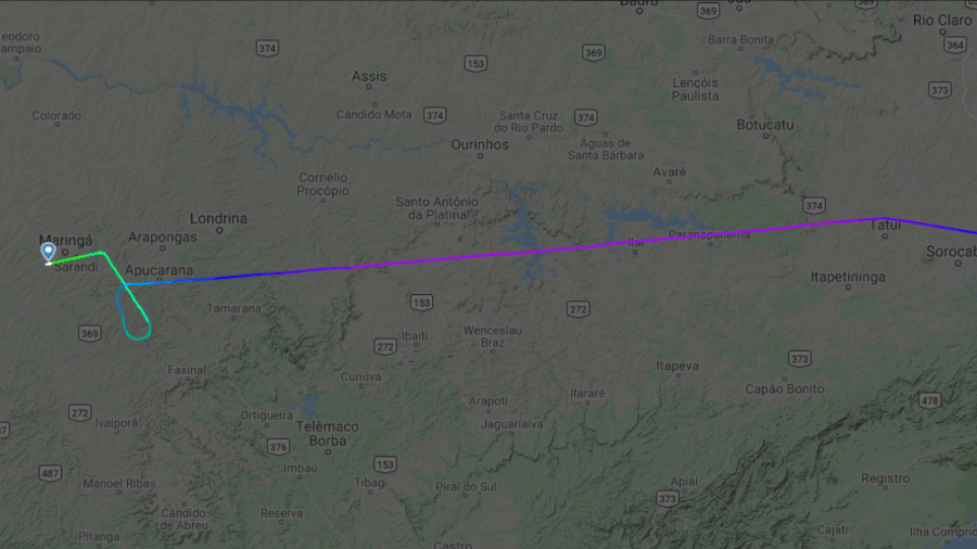 Rota mostra chegada de avião da Gol a aeroporto de Maringá (PR) - Reprodução/Flight Radar