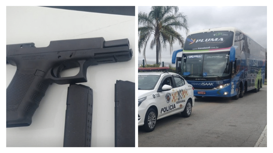 As pistolas foram encontradas durante uma revista feita pela polícia nos passageiros de um ônibus de viagem - Divulgação/PMR