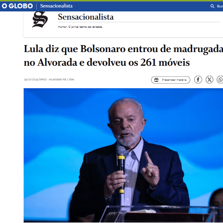 Captura de tela de matéria do Sensacionalista, hospedado no site do jornal O Globo