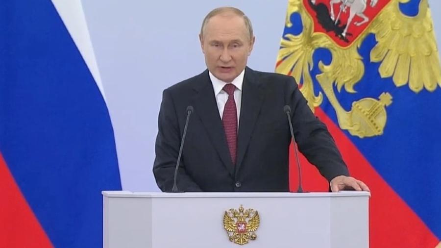 Presidente Vladimir Putin durante cerimônia de anexação de territórios ucranianos - Reprodução/RIA