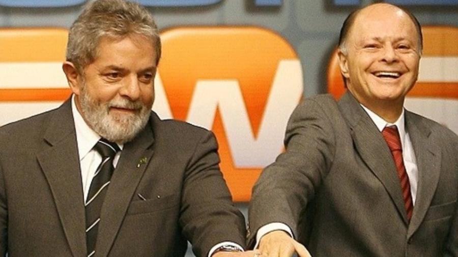 Lula e o líder da Igreja Universal, Edir Macedo, colocam no ar a TV Record News, em 2007 - Ricardo Stuckert/Presidência da República 