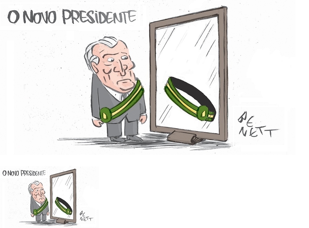 12.mai.2016 - Após a presidente Dilma Rousseff ser notificada da decisão do Senado Federal sobre o seu afastamento, o então vice-presidente Michel Temer também foi informado que precisaria assumir interinamente a liderança do Palácio do Planalto por até 180 dias. Ele recebeu o cargo no Palácio do Jaburu, residência oficial da vice-presidência, das mãos senador Vicentinho Alves (PR-TO), primeiro-secretário da Mesa Diretora do Senado - Benett