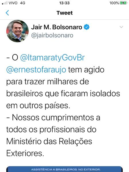 Twitter/Página de Jair Bolsonaro