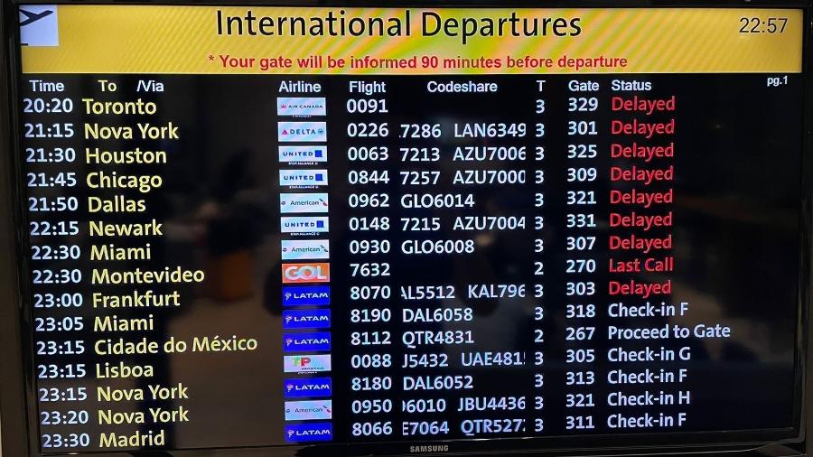 Voos no Aeroporto de Guarulhos sofreram diversos atrasos durante a noite de ontem - Reprodução/Twitter