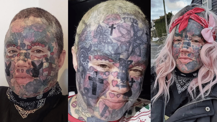 Melissa Sloan diz que clientes de estabelecimentos "chiques" se assustam com ela. Para afastar haters, ela tatuou cinco cruzes no rosto. - Reprodução/Redes Sociais