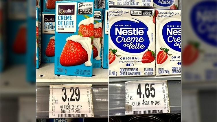 Creme de leite: Produtos de marca própria do mercado normalmente são mais baratos que similares de outras marcas, pelo mesmo peso.