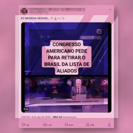 21.ago.2024 - É enganoso post que sugere que o Congresso americano solicitou recentemente a remoção do Brasil da lista de aliados extra-Otan. A notícia é de 2021, e o pedido foi feito por apenas 63 deputados e não por todo o Congresso