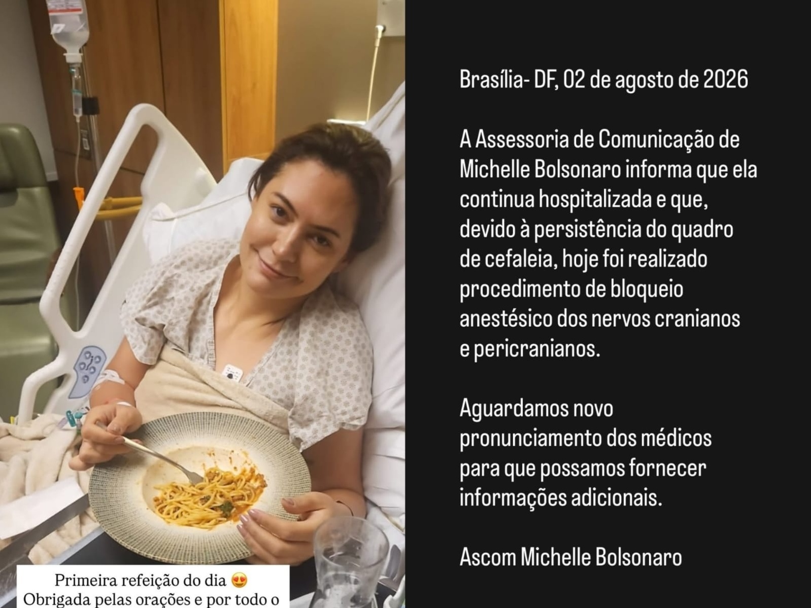 Imagem ilustrativa sobre Michelle Bolsonaro é internada, mas posta foto no hospital: “1ª refeição do dia” e candidatura mantida