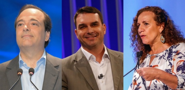 Os candidatos à Prefeitura do Rio de Janeiro Carlos Roberto Osorio (PSDB), Flávio Bolsonaro (PSC) e Jandira Feghali (PCdoB)