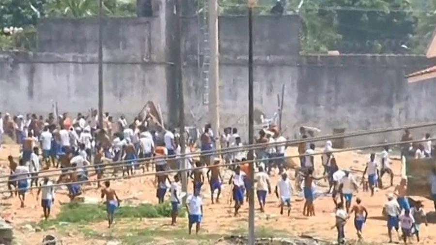 Rebelião na penitenciária de Alcaçuz, no Rio Grande do Norte, foi provocada por disputa entre Sindicato do Crime e PCC - Reprodução / GloboNews