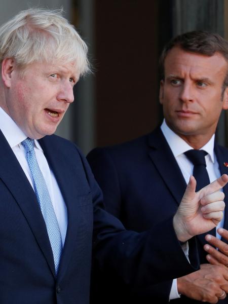 22.08.2019 - O presidente da França, Emmanuel Macron, e o primeiro-ministro do Reino Unido, Boris Johnson, após encontro para discutir o Brexit - Gonzalo Fuentes/Reuters