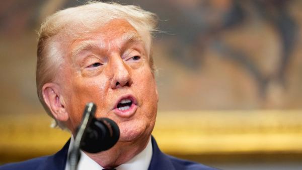 31.jul.2025 - O presidente dos EUA, Donald Trump, em conferência de imprensa na Casa Branca