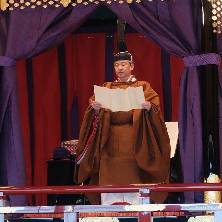 O imperador Naruhito, do Japão, durante cerimônia de coroação - Xinhua