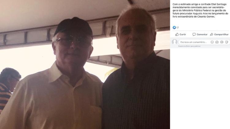 O secretário-geral da PGR, Eitel Santiago (esq.), ao lado do promotor aposentado Valério Costa Bronzeado, cuja filha foi nomeada para a Procuradoria - Reprodução/Facebook - Reprodução/Facebook
