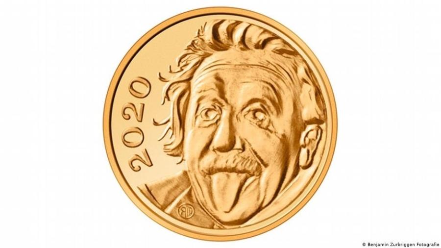 Menor moeda de ouro do mundo homenageia o físico Albert Einstein - Casa da Moeda da Suiça