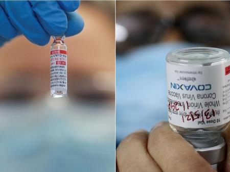 Profissionais de saúde seguram frascos da Sputnik V e da Covaxin - Amanda Perobelli/Reuters e Debajyoti Chakraborty / NurPhoto via Getty Images