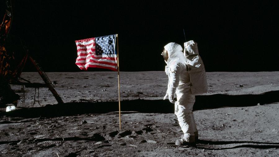 Buzz Aldrin, o segundo homem a pisar na lua, 19 minutos após Neil Armstrong, na missão Apollo 11, em 20 de julho de 1969  - Nasa