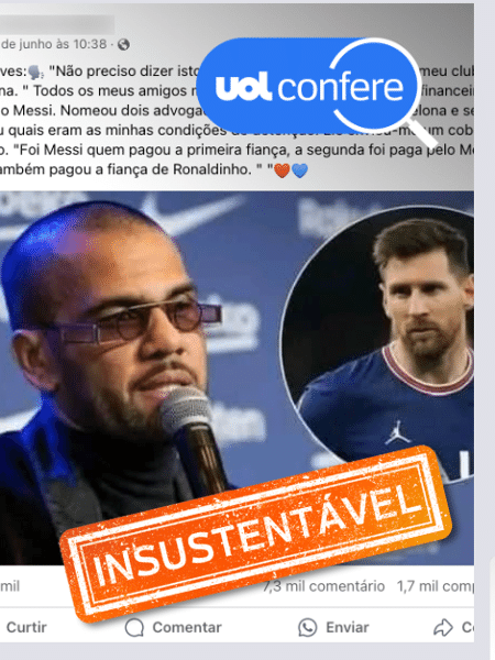 25.jun.2024 - Messi não tem relação com fiança que tirou Daniel Alves da cadeia
