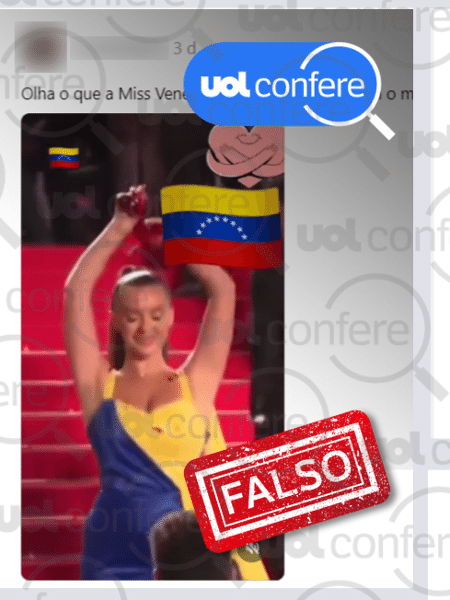 19.ago.2024 - É falso que miss Venezuela fez protesto com sangue falso