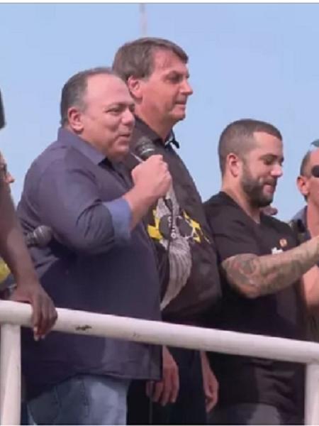 Pazuello discursa ao lado de Bolsonaro em ato no Rio no último dia 24 - Reprodução