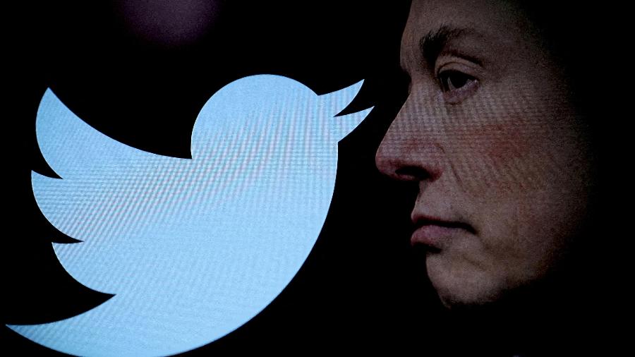 Logotipo icônico do Twitter ao lado do rosto de Elon Musk - Dado Ruvic/Reuters