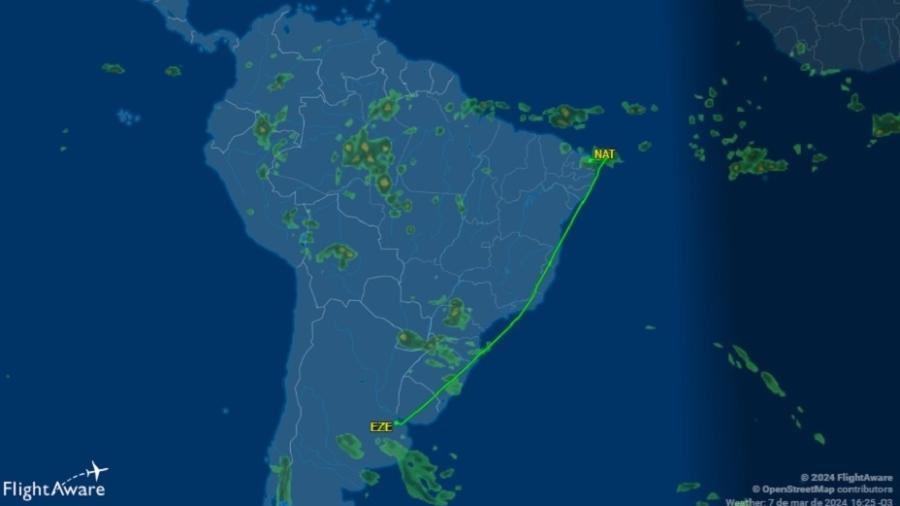 Aeronave saiu de Buenos Aires e precisou fazer pouso em Natal após passageiro passar mal