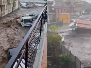 Tempestades provocam inundações na região da Sicília, no sul da Itália