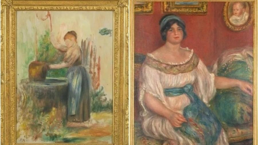 As pinturas a óleo "Jeune femme au puits" e  "Madame Colonna Romano", recuperadas um mês após serem roubadas no museu Renoir de Cagnes-sur-Mer, no sudeste da França