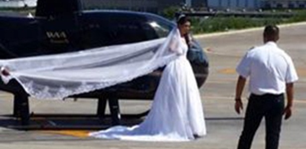 4.dez.2016 - Vestida de noiva, Rosemeire Nascimento Silva aparece em foto publicada no Snapchat do piloto do helicóptero, Peterson Pinheiro - Reprodução/Snapchat