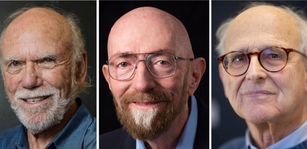 Da esquerda para direita, os físicos Barry Barish, Kip S. Thorne e Rainer Weiss, que dividem o Nobel de Física 2017 - Reuters