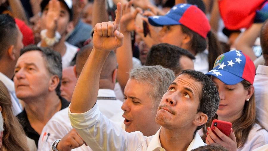 22.fev.2019 - Juan Guaidó durante show em prol da Venezuela em Cúcuta - Luis Robayo/AFP