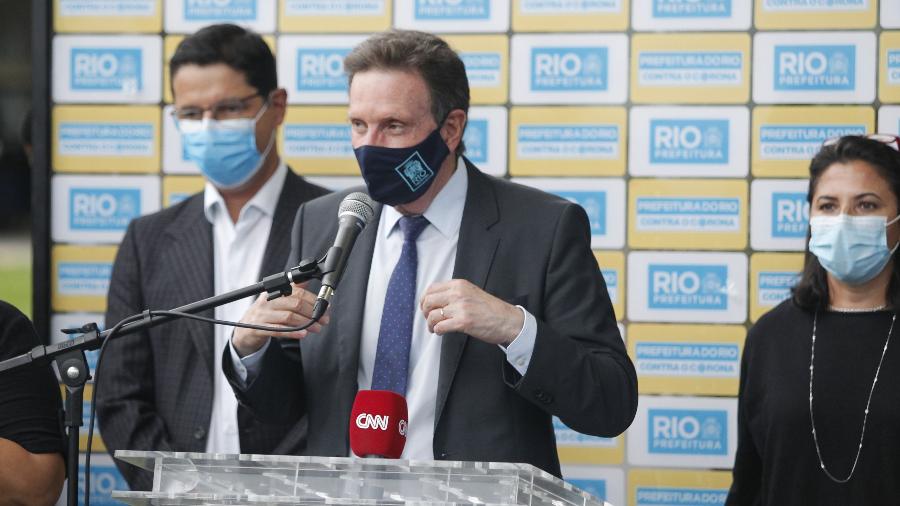 16.ago.2020 - Marcelo Crivella (Republicanos-RJ), prefeito do Rio; ontem ele anunciou que o Rio fará testes com coquetel contra a covid-19 produzido por um laboratório dos EUA - Divulgação/Prefeitura do Rio